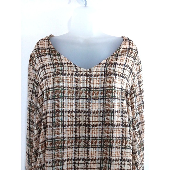 ZAC & RACHEL Blouse Women 2XL Brown Plaid Flowing Long Sleeve Office Lightweight - Picture 5 of 11